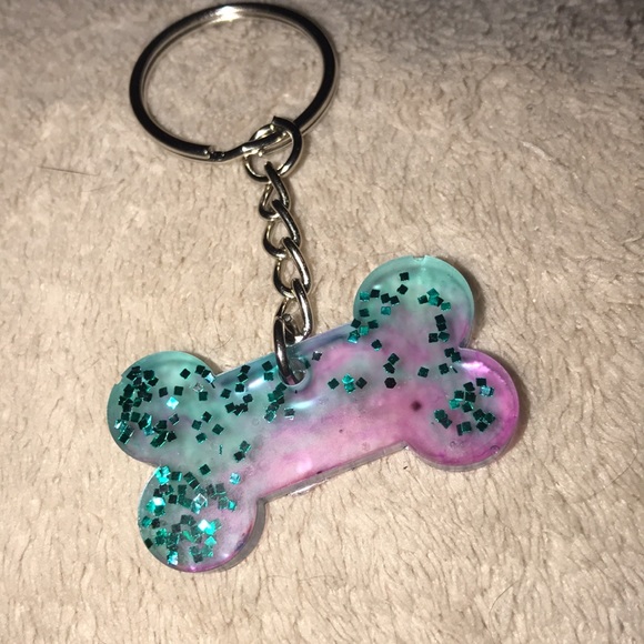 Custom epoxy bone 🦴 shaped keychain multi colored customizable New - Picture 3 of 3